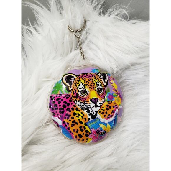 Lisa Frank LEOPARD HUNTER Puffy‎ Round Keychain Plastic Vintage Inflatable Air